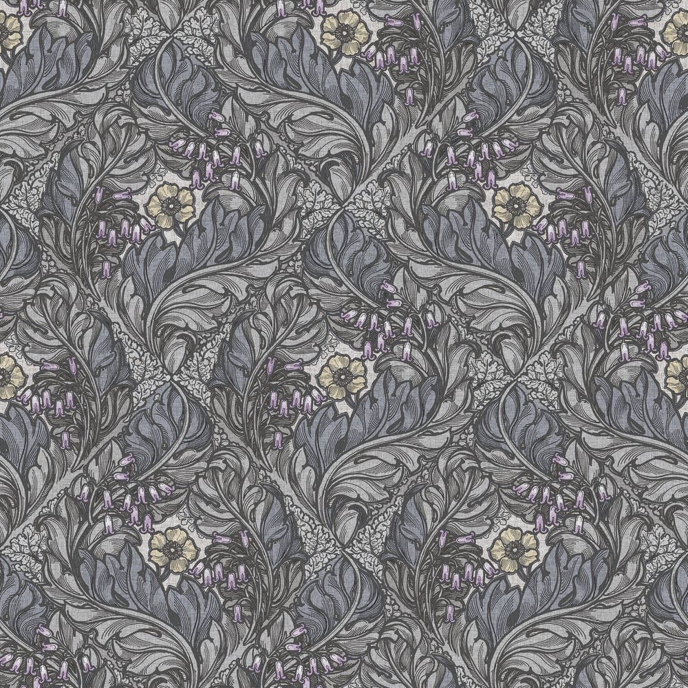 Lb25100 Floral Victorian Pattern with Stylized Leaves and Bellflowers Wallpaper