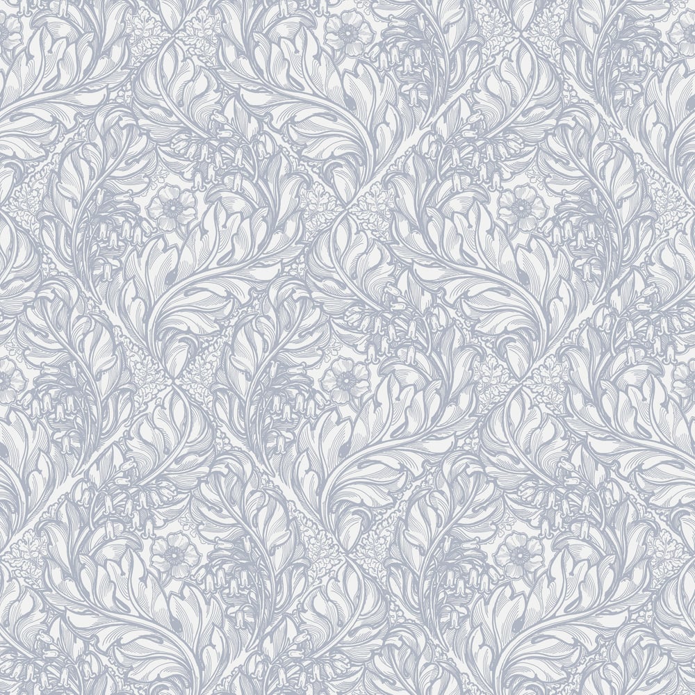 Lb25101 Floral Victorian Pattern with Stylized Leaves and Bellflowers Wallpaper