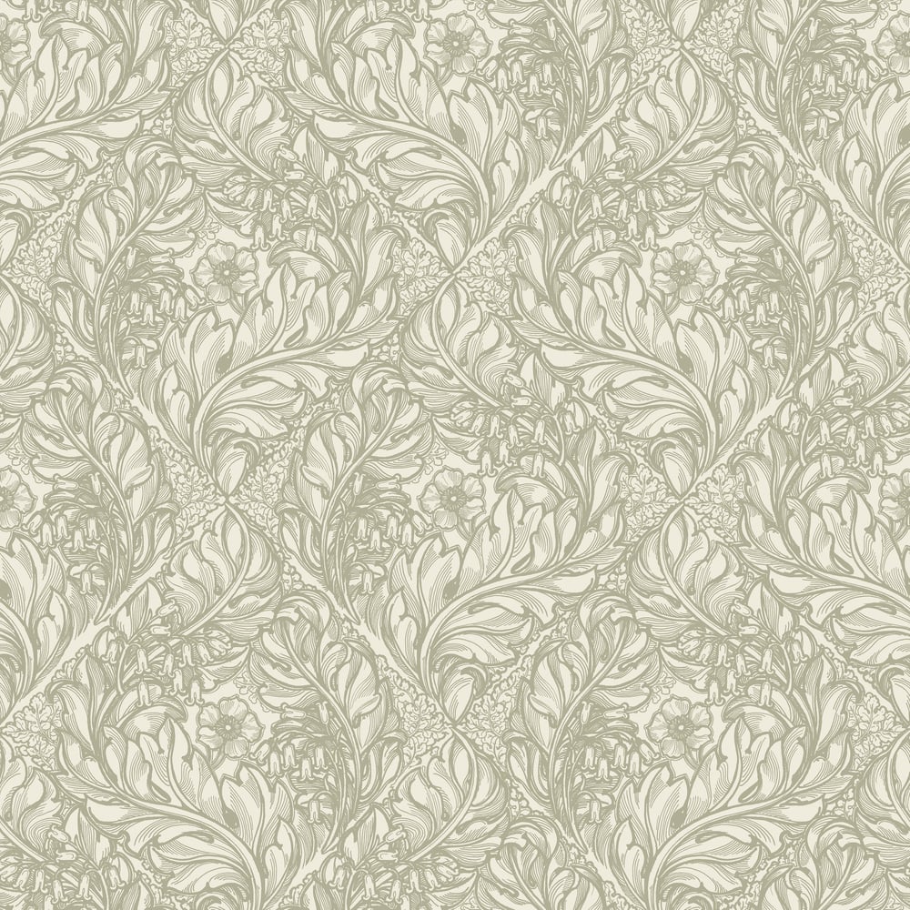 Lb25102 Floral Victorian Pattern with Stylized Leaves and Bellflowers Wallpaper