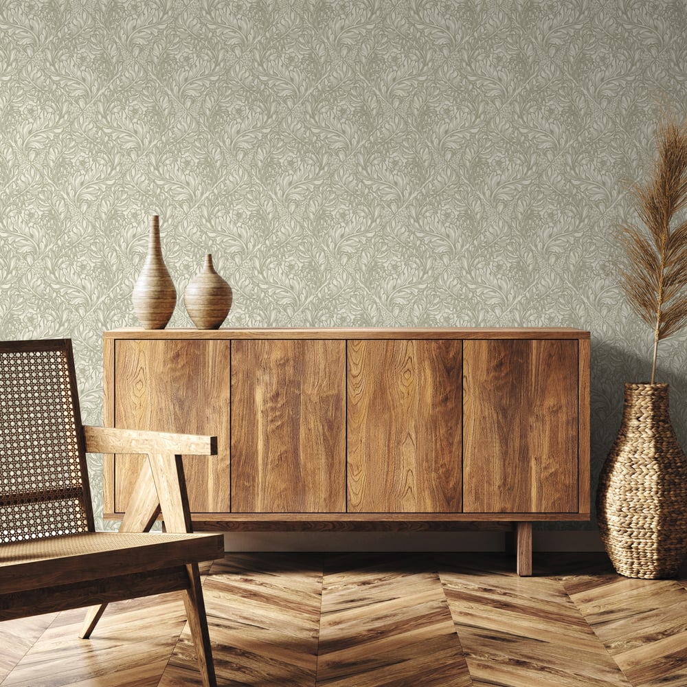 Lb25102 Floral Victorian Pattern with Stylized Leaves and Bellflowers Wallpaper - Image 3