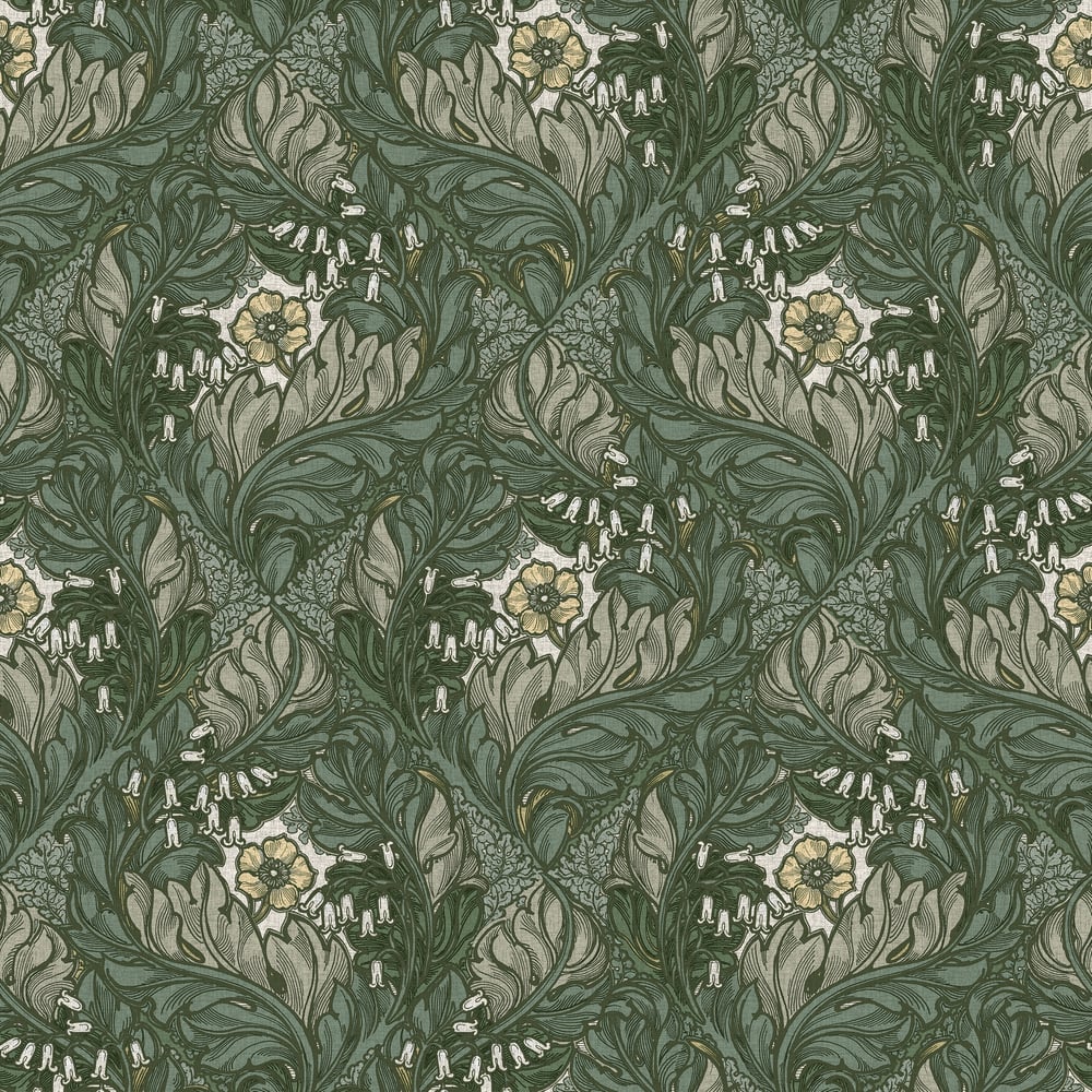 Lb25103 Floral Victorian Pattern with Stylized Leaves and Bellflowers Wallpaper