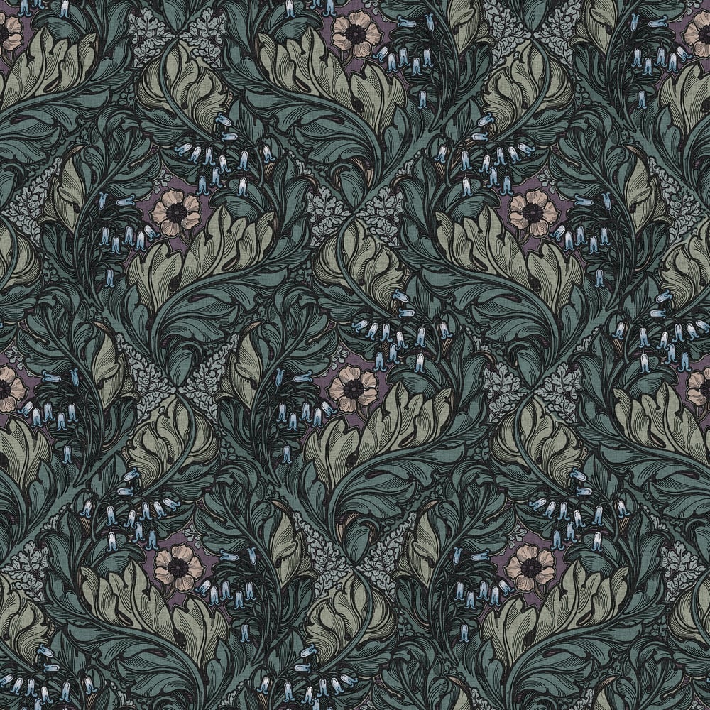 Lb25105 Floral Victorian Pattern with Stylized Leaves and Bellflowers Wallpaper