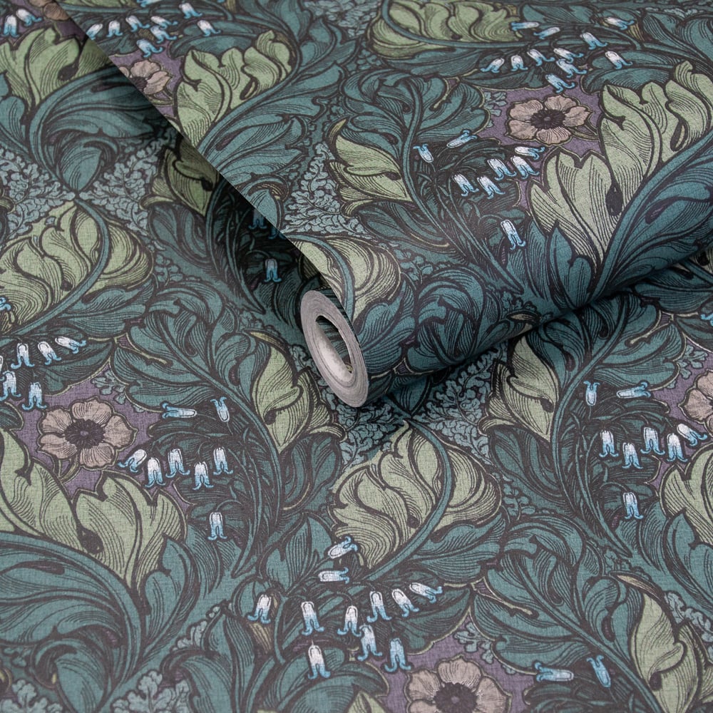 Lb25105 Floral Victorian Pattern with Stylized Leaves and Bellflowers Wallpaper - Image 3