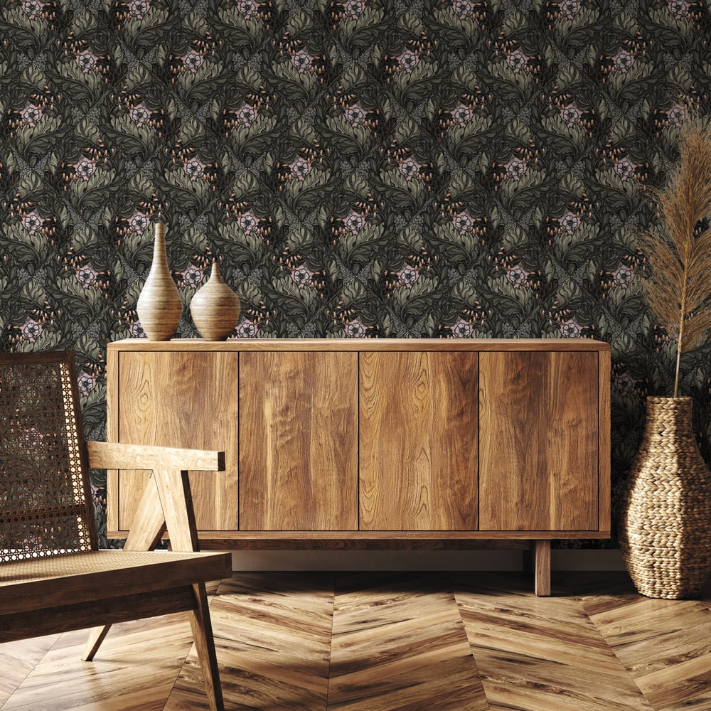 Lb25108 Floral Victorian Pattern with Stylized Leaves and Bellflowers Wallpaper - Image 2