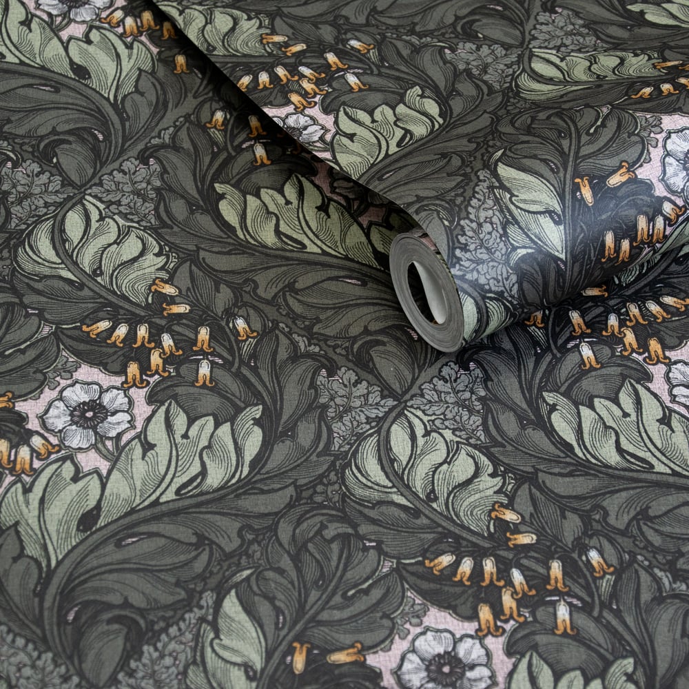 Lb25108 Floral Victorian Pattern with Stylized Leaves and Bellflowers Wallpaper - Image 3
