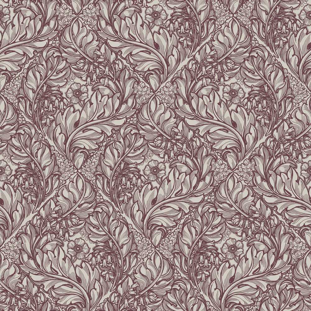Lb25109 Floral Victorian Pattern with Stylized Leaves and Bellflowers Wallpaper