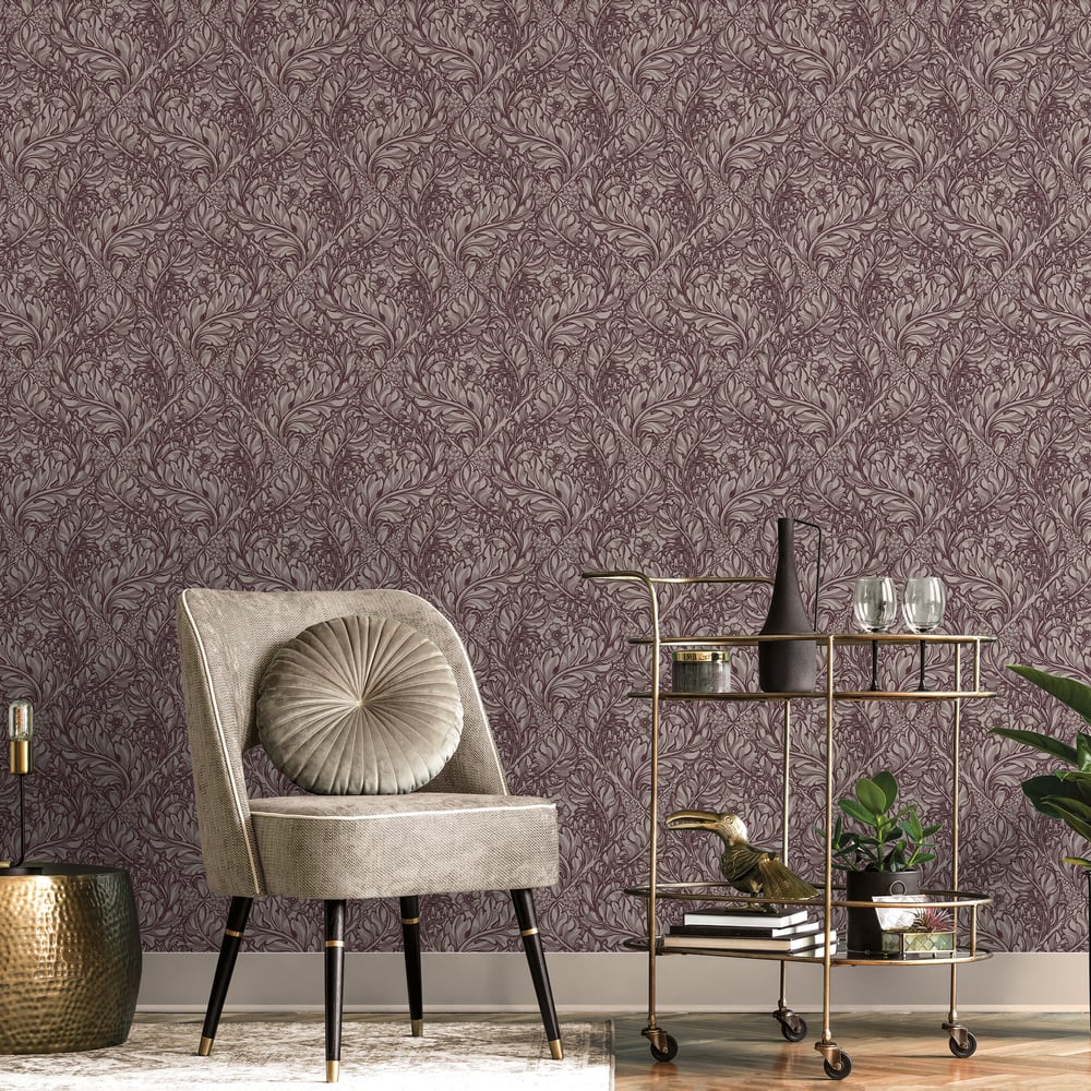 Lb25109 Floral Victorian Pattern with Stylized Leaves and Bellflowers Wallpaper - Image 3