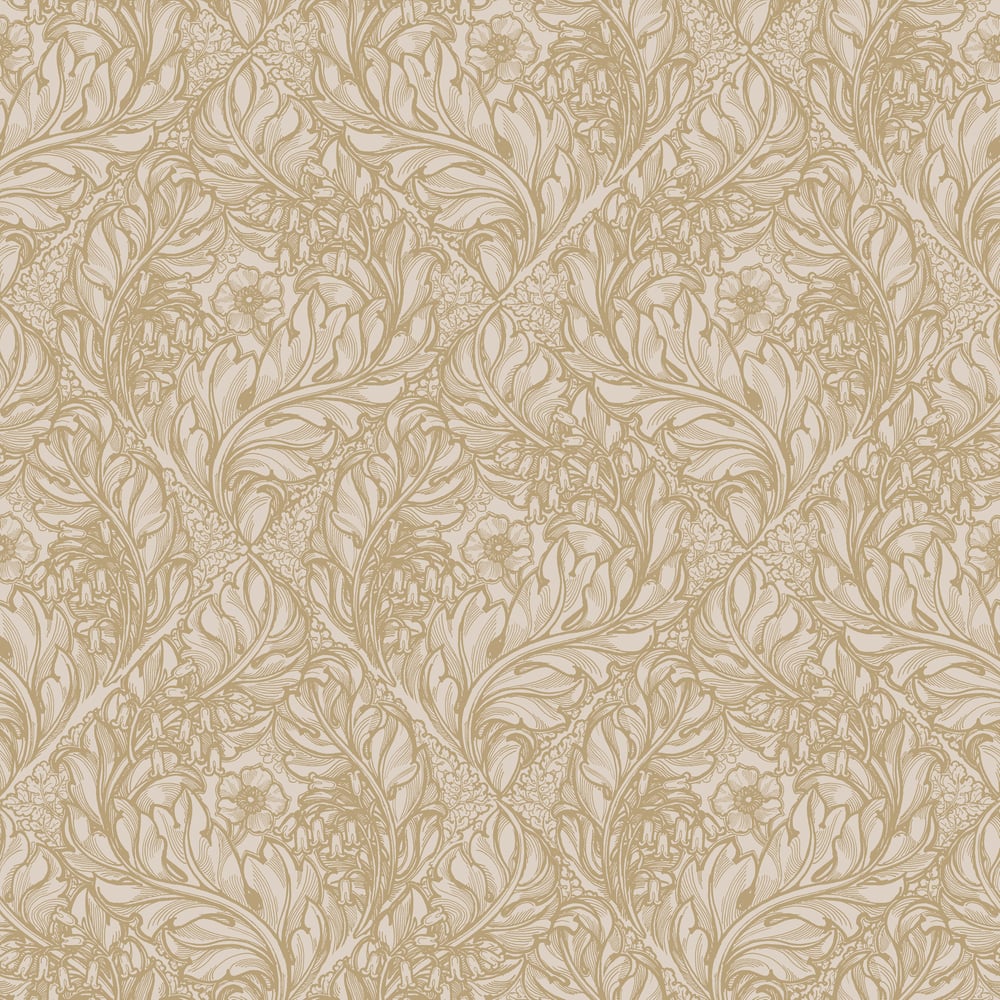 Lb25110 Floral Victorian Pattern with Stylized Leaves and Bellflowers Wallpaper