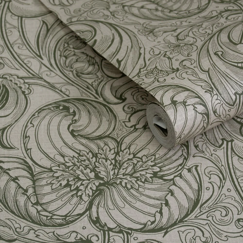 Lb25111 Vintage Floral Line Art Pattern Leaves Wallpaper - Image 3