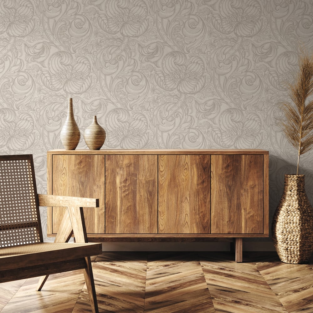 Lb25112 Vintage Floral Line Art Pattern Leaves Wallpaper - Image 3