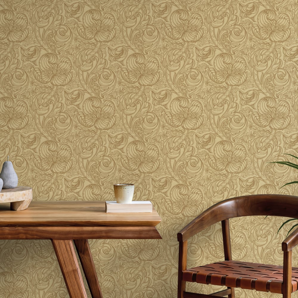Lb25113 Vintage Floral Line Art Pattern Leaves Wallpaper - Image 2