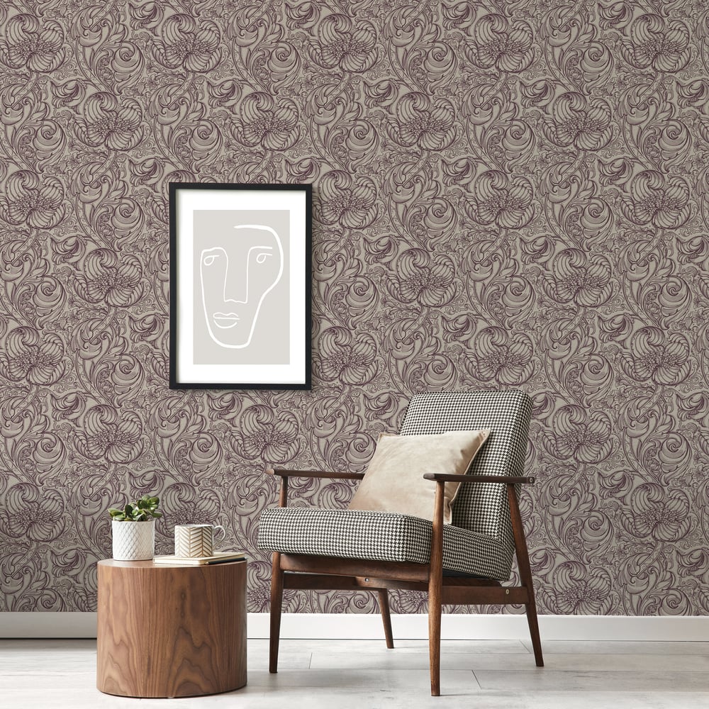 Lb25115 Vintage Floral Line Art Pattern Leaves Wallpaper - Image 2