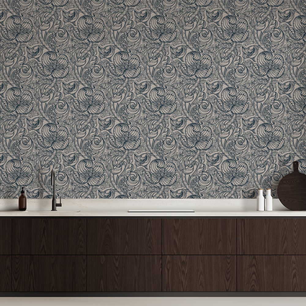 Lb25116 Vintage Floral Line Art Pattern Leaves Wallpaper - Image 3