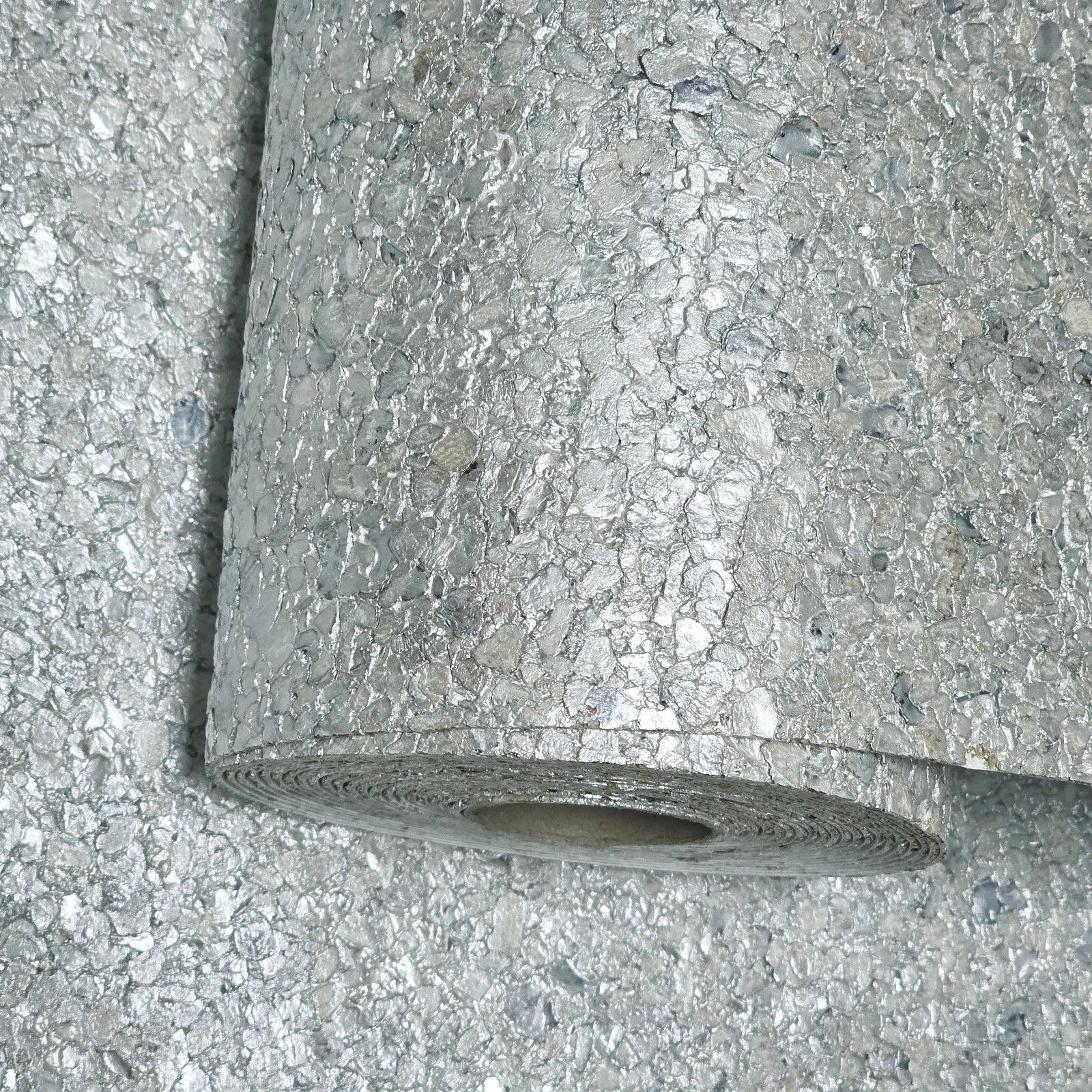 WM0002MBP Gray silver metallic Pearl Big Chip Natural Real Mica Stone Wallpaper Textured - Image 12