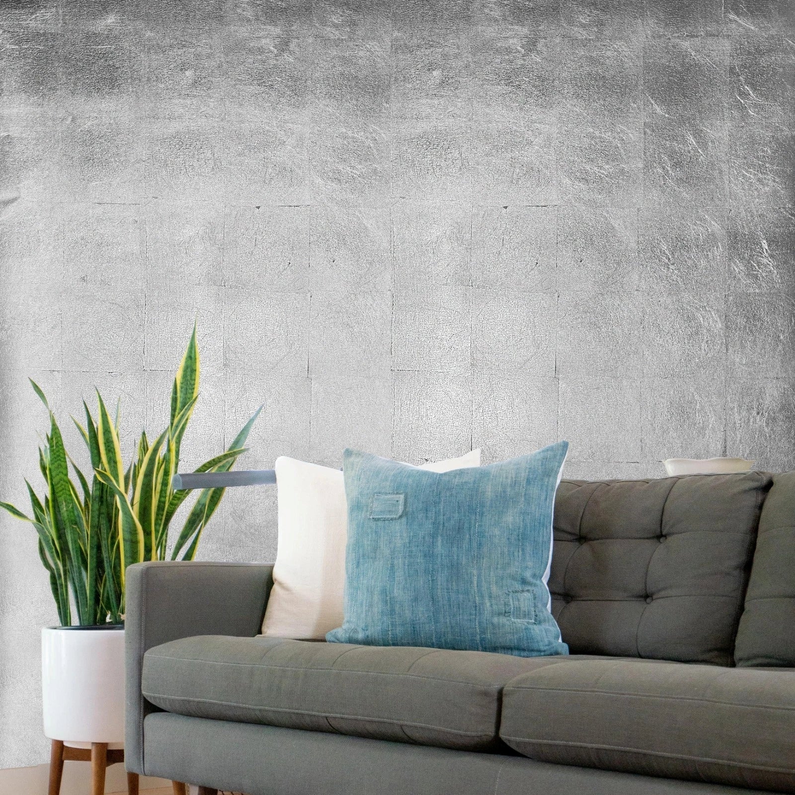 WM006MLS Square leaf tile foil silver metallic Shiny Modern contemporary luxury Wallpaper - Image 7