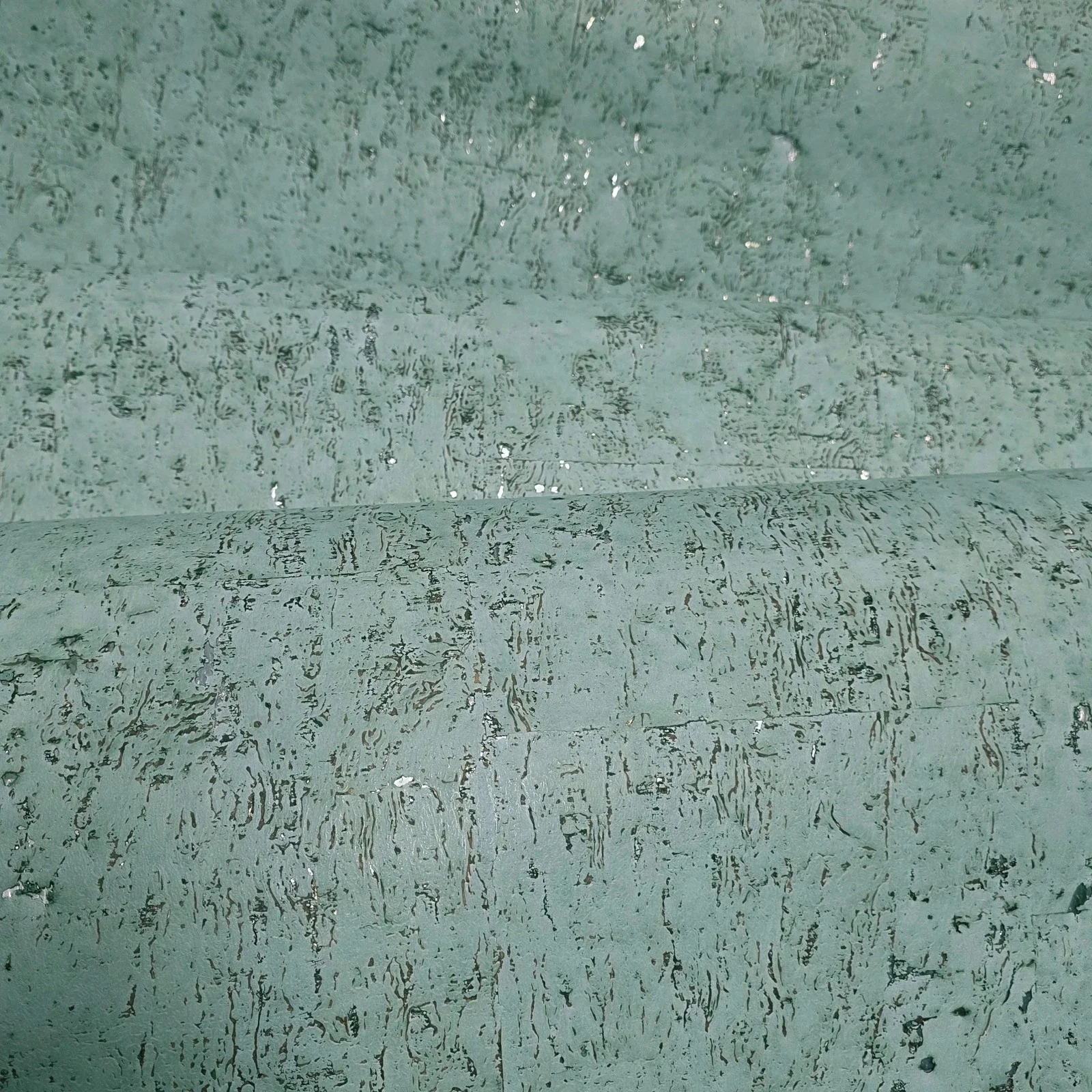 WM017KCS Real natural cork matte mint green silver metallic textured eco modern Wallpaper - Image 10