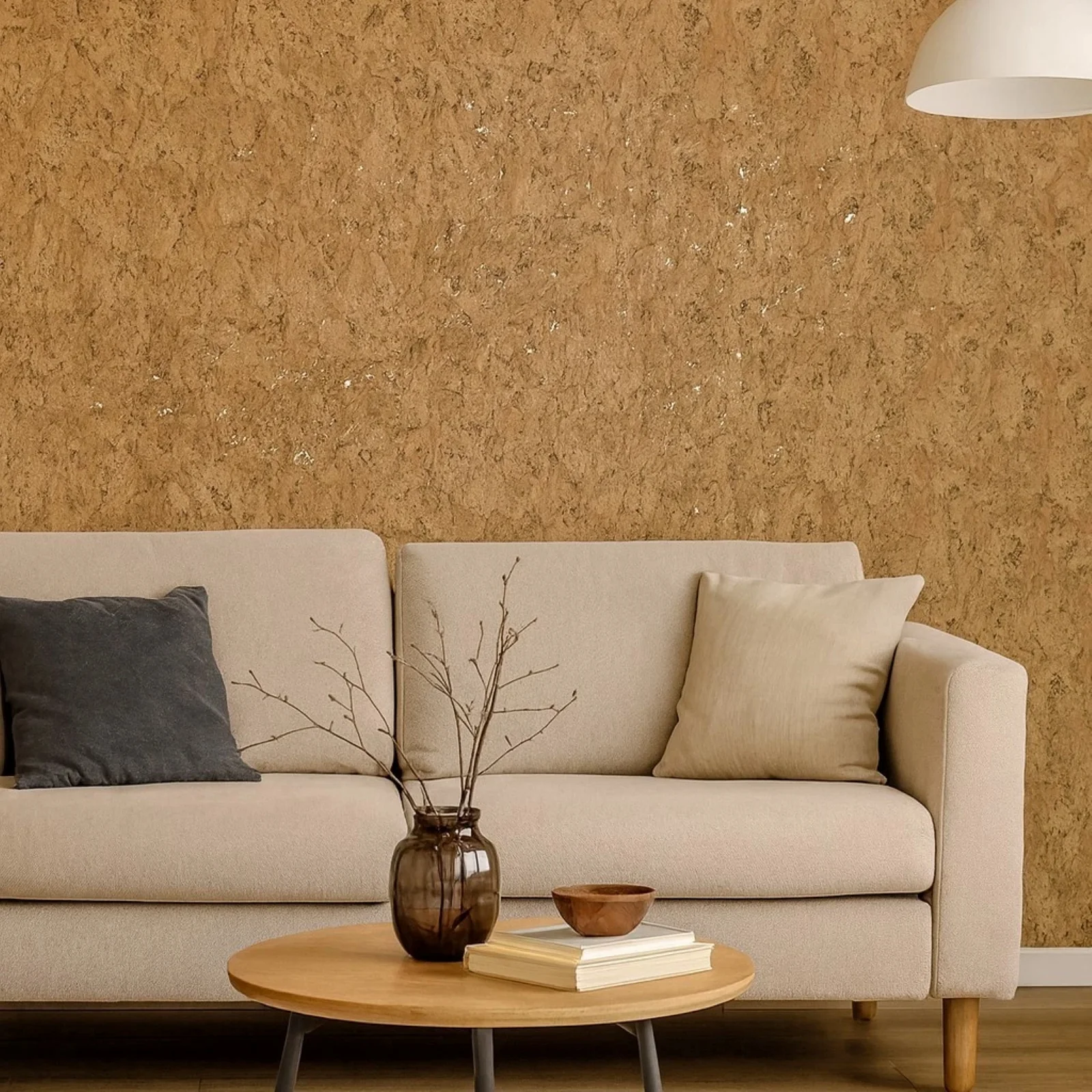 WM021KCG Real Natural cork organic sand brown gold metallic foil textured eco Wallpaper - Image 2