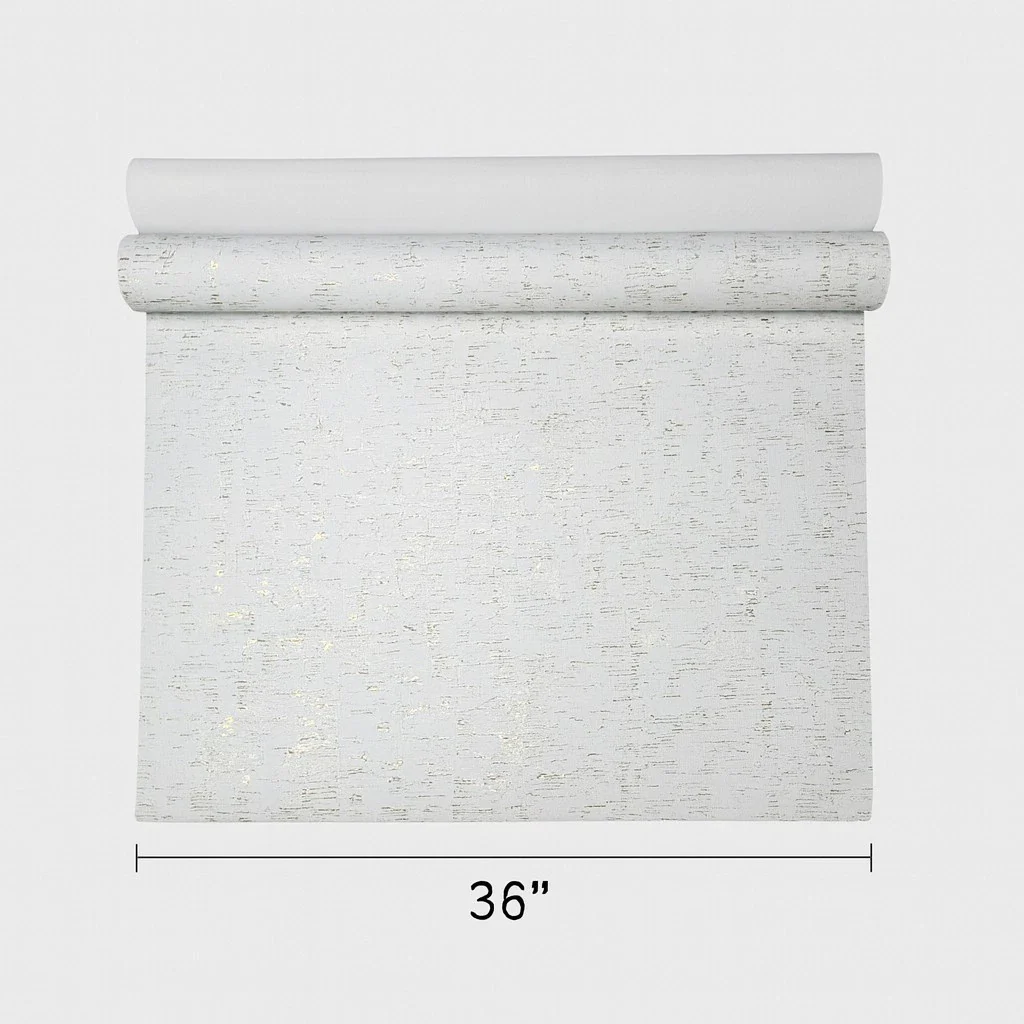 WM100101SMC Enchanced natural cork matte white gold metallic foil birch textured Wallpaper - Image 3