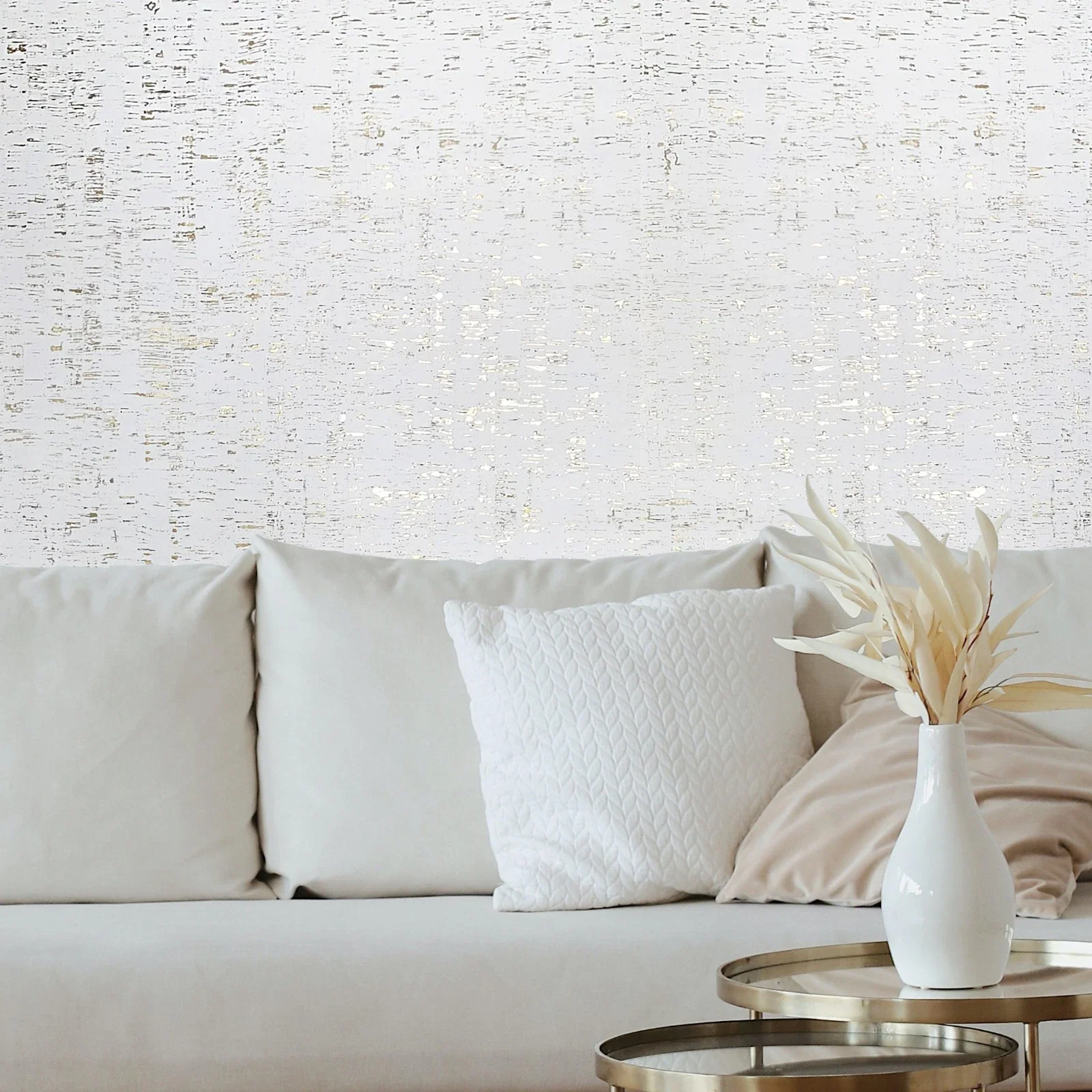 WM100101SMC Enchanced natural cork matte white gold metallic foil birch textured Wallpaper - Image 4