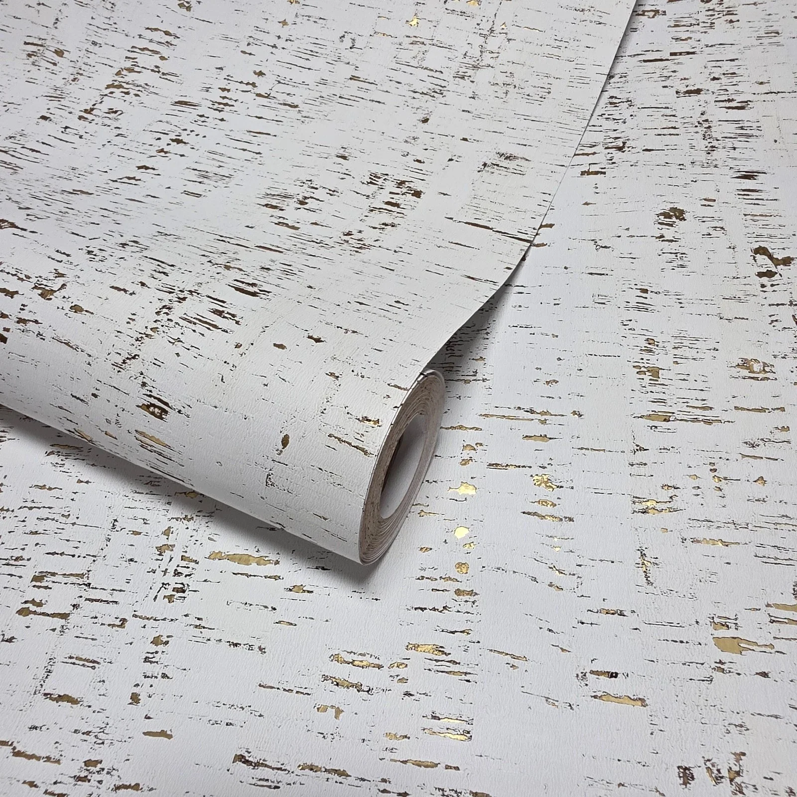 WM100101SMC Enchanced natural cork matte white gold metallic foil birch textured Wallpaper - Image 6